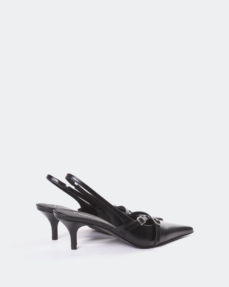 L'INTERVALLE Montrose Chaussures pour femmes à talon moyen Escarpins à Bride Arrière Noir  Cuir