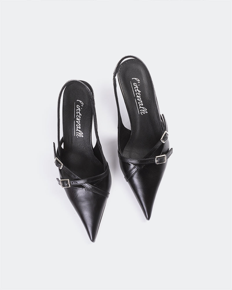 L'INTERVALLE Montrose Chaussures pour femmes à talon moyen Escarpins à Bride Arrière Noir  Cuir