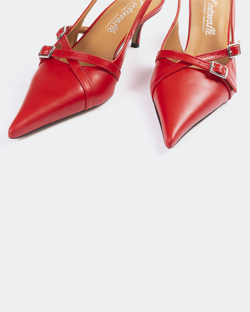 L'INTERVALLE Montrose Chaussures pour femmes à talon moyen Escarpins à Bride Arrière Rouge  Cuir