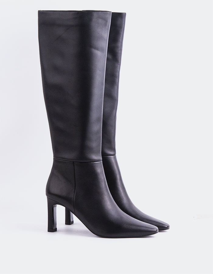 L'INTERVALLE Murazzi Women's High-Heel Tall Boots Black Leather