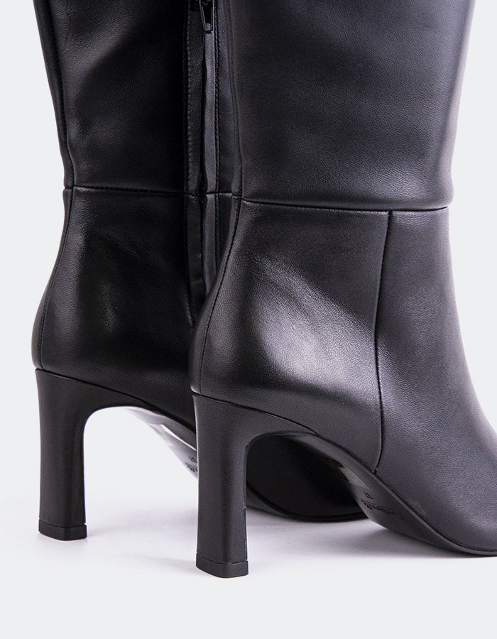 L'INTERVALLE Murazzi Women's High-Heel Tall Boots Black Leather