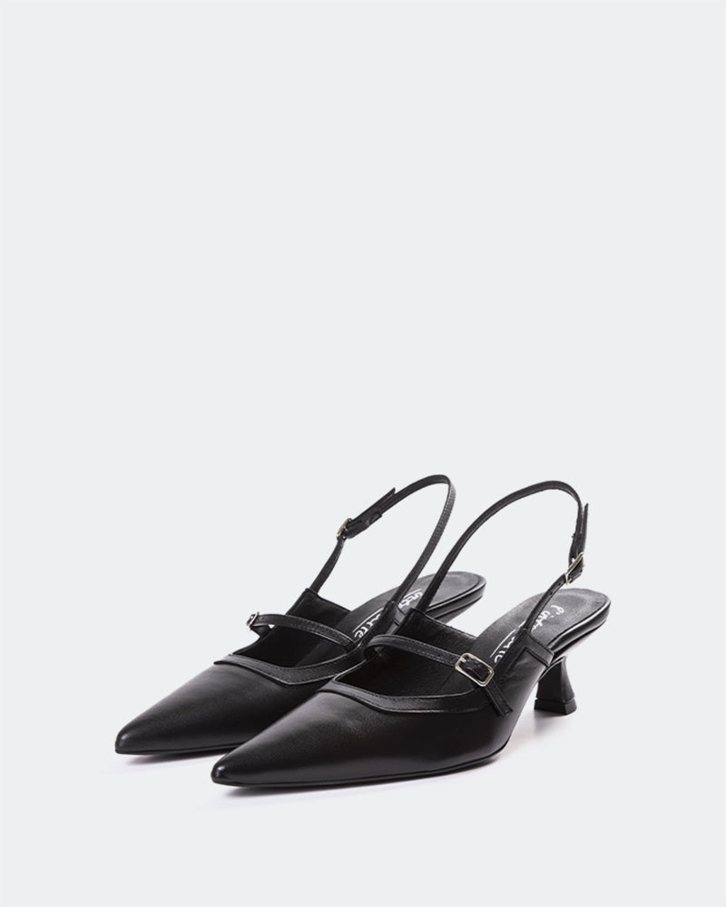 L'INTERVALLE Myrtle Women's Shoe Mid Heel Slingback Black Leather
