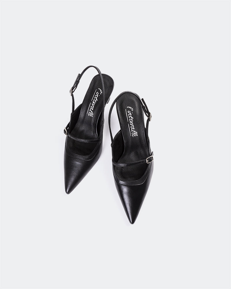 L'INTERVALLE Myrtle Women's Shoe Mid Heel Slingback Black Leather