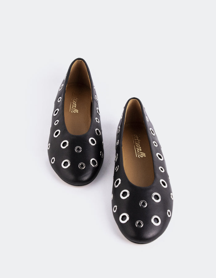L'INTERVALLE Ohrid Femmes Ballet Chaussures plates Noir Cuir