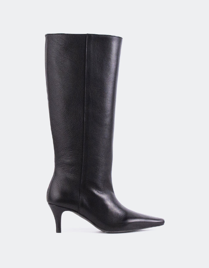 L'INTERVALLE Ostara Bottes à tige haute Kitten Heel Boots Noir Leather (7136266780752)