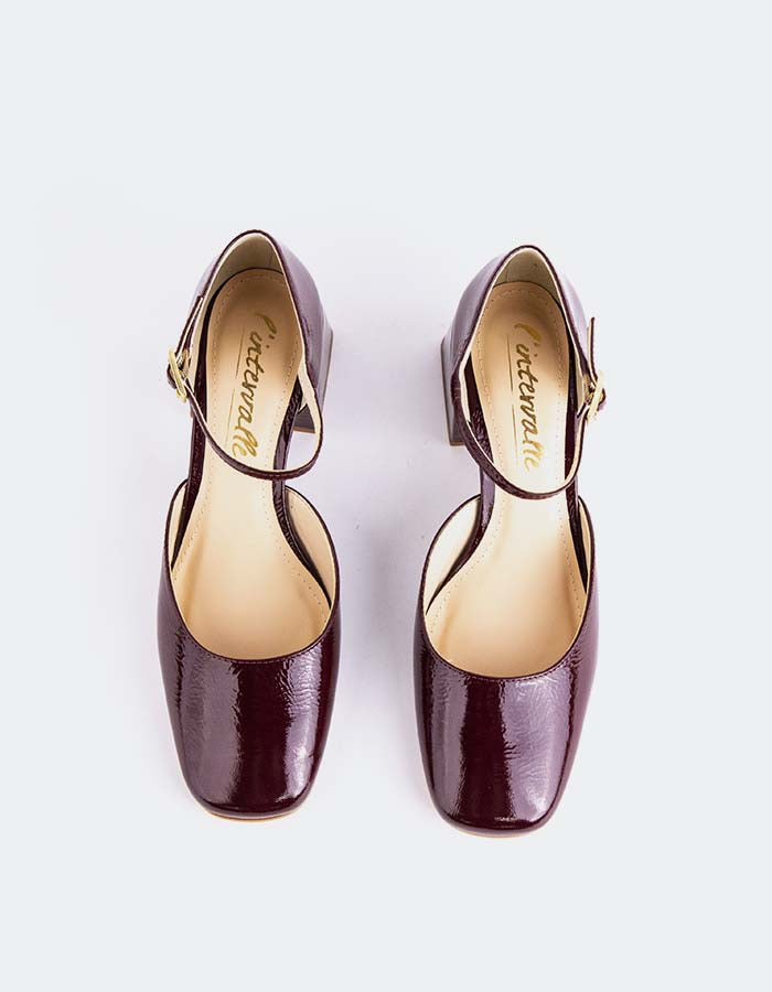 L'INTERVALLE Parenna Women's Ankle Strap Pumps Burgundy Naplack
