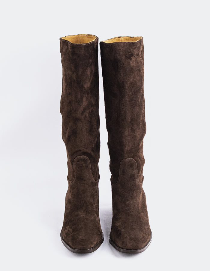 SHELLY SHEN Parrita Bottes hautes pour femmes Chocolat Suède