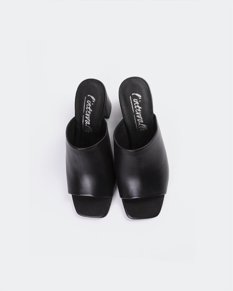 L'INTERVALLE Pelham Women's Sandal Mid Heel Mules Black Leather