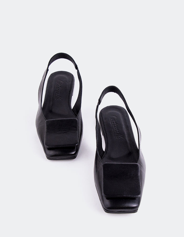 L'INTERVALLE Philema Escarpins à Bride Arrière Shoe Noir Leather