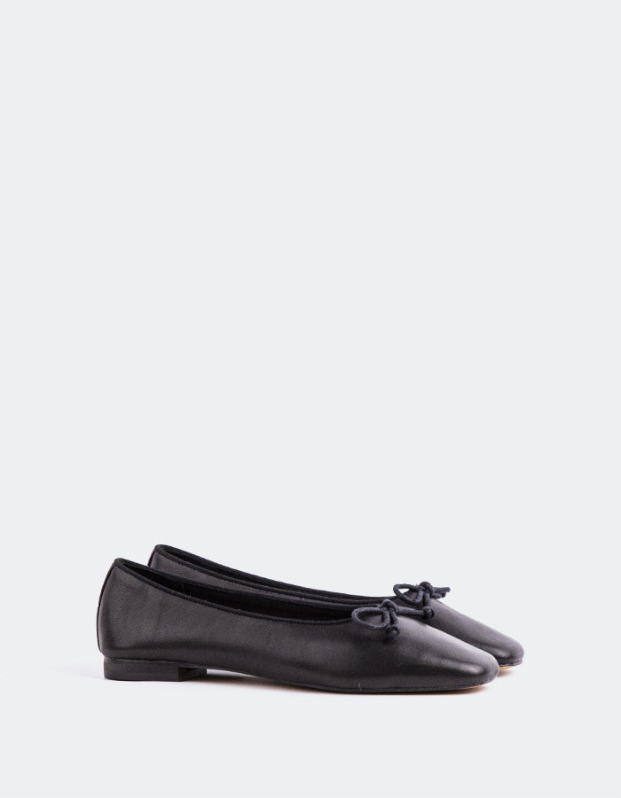 SHELLY SHEN Phyleus Women's Ballerina Flat Shoe Black Leather