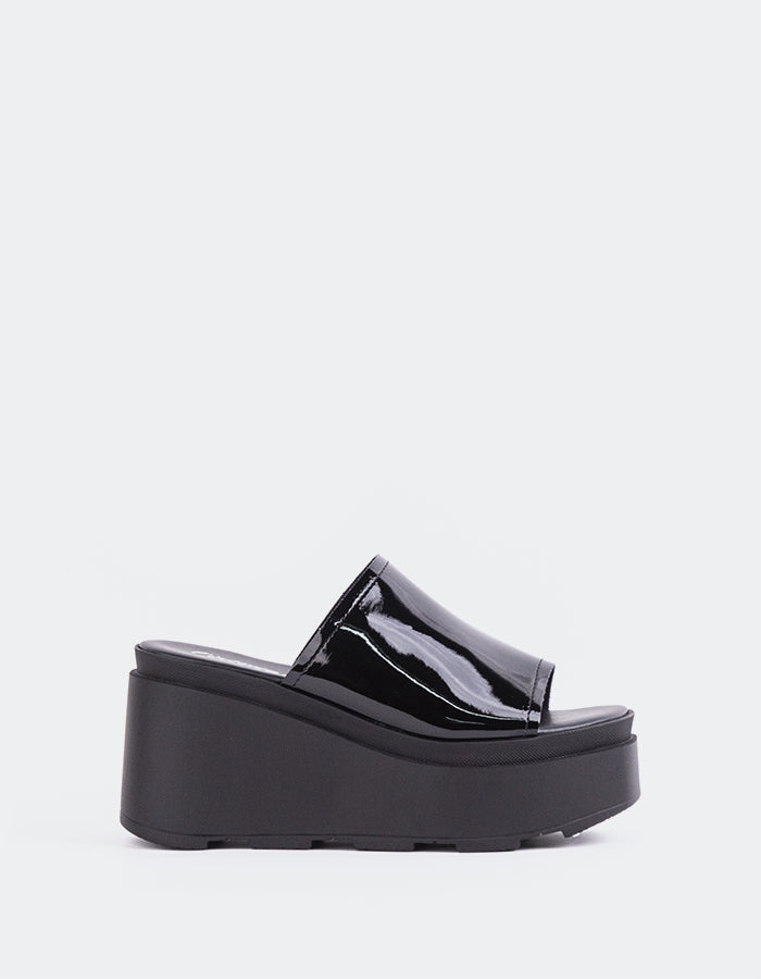 L'INTERVALLE Positive Femme Plateforme Wedge Sandal Noir Verni  (7082620452944)