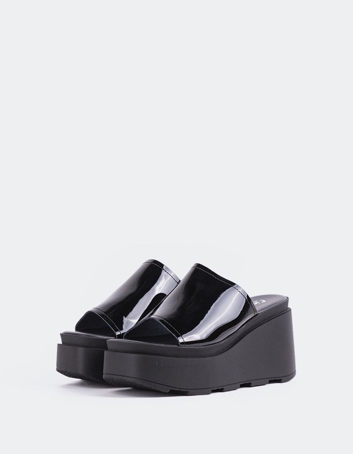 L'INTERVALLE Positive Femme Plateforme Wedge Sandal Noir Verni  (7082620452944)