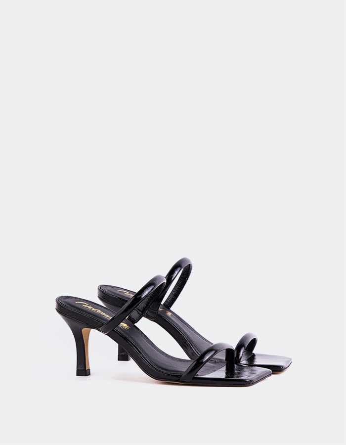 L'INTERVALLE Pretty Sandales mules à double bride pour femmes Noir Naplack