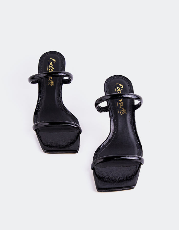 L'INTERVALLE Pretty Sandales mules à double bride pour femmes Noir Naplack
