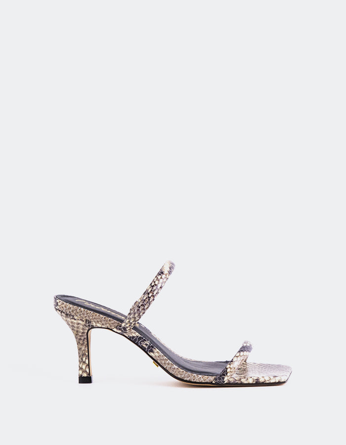 L'INTERVALLE Pretty Sandales mules à double bride pour femme Serpent naturel