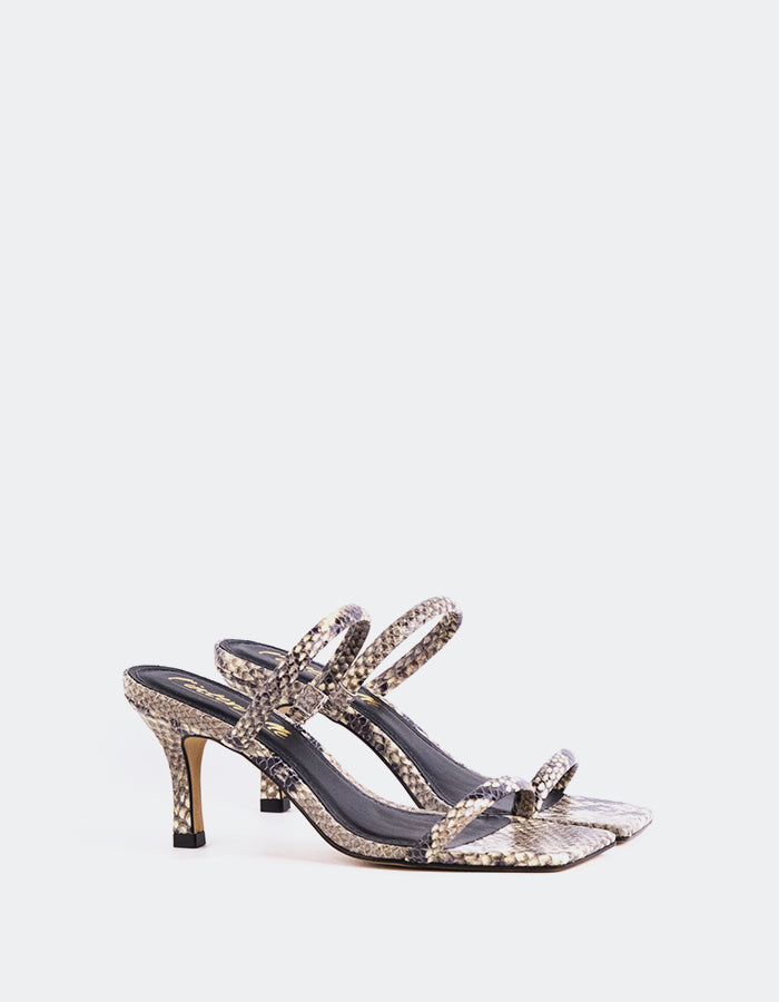 L'INTERVALLE Pretty Sandales mules à double bride pour femme Serpent naturel
