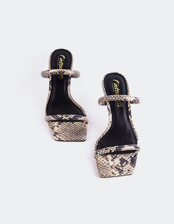 L'INTERVALLE Pretty Sandales mules à double bride pour femme Serpent naturel