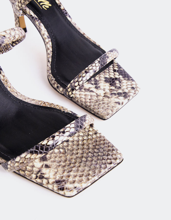 L'INTERVALLE Pretty Sandales mules à double bride pour femme Serpent naturel