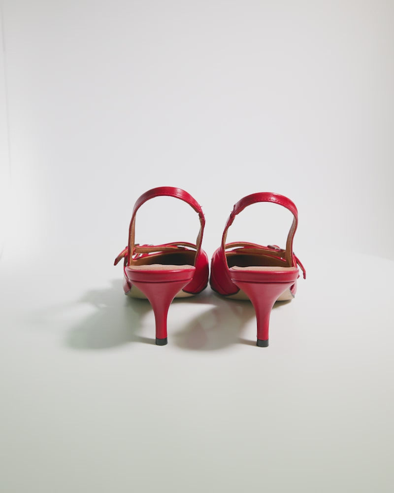 L'INTERVALLE Montrose Chaussures pour femmes à talon moyen Escarpins à Bride Arrière Rouge  Cuir