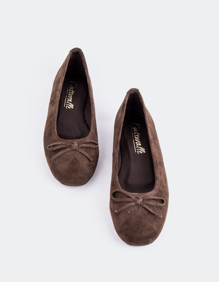 L'INTERVALLE Ramesses Women's Ballerina Flat Shoe Brown Suede