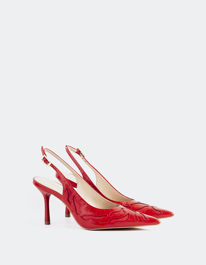 L'INTERVALLE Rhian Femmes Escarpins à Bride Arrière Chaussures Rouge Naplack