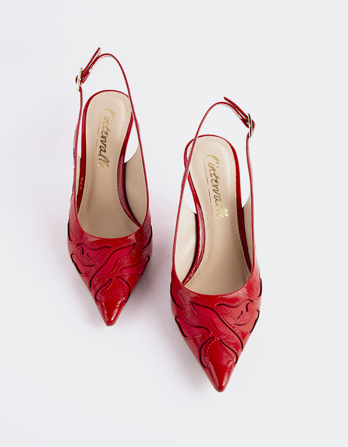 L'INTERVALLE Rhian Femmes Escarpins à Bride Arrière Chaussures Rouge Naplack