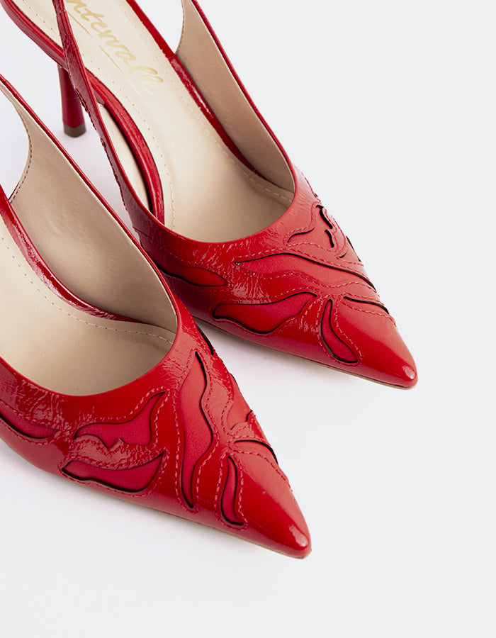 L'INTERVALLE Rhian Femmes Escarpins à Bride Arrière Chaussures Rouge Naplack