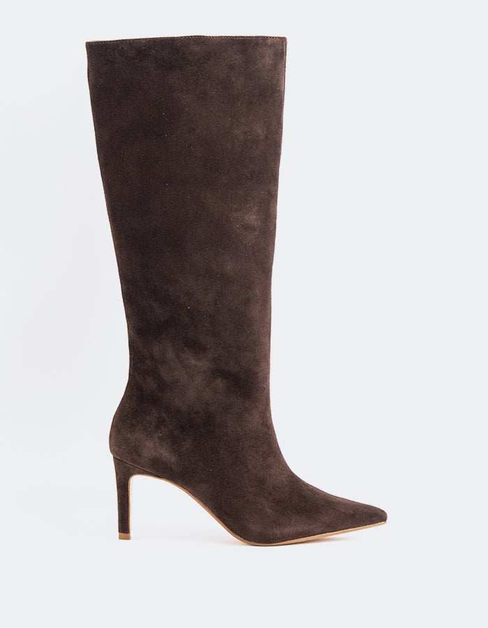 L'INTERVALLE Rhossili Bottes hautes à talons hauts pour femmes Chocolat Suède