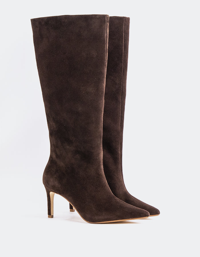 L'INTERVALLE Rhossili Bottes hautes à talons hauts pour femmes Chocolat Suède