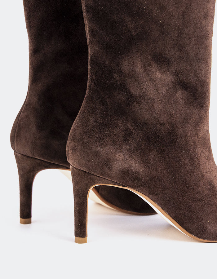 L'INTERVALLE Rhossili Bottes hautes à talons hauts pour femmes Chocolat Suède