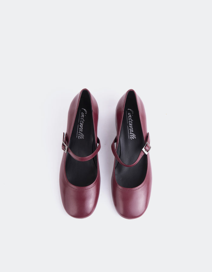 L'INTERVALLE Rosyth Women's Mary-Jane Shoes Burgundy Leather