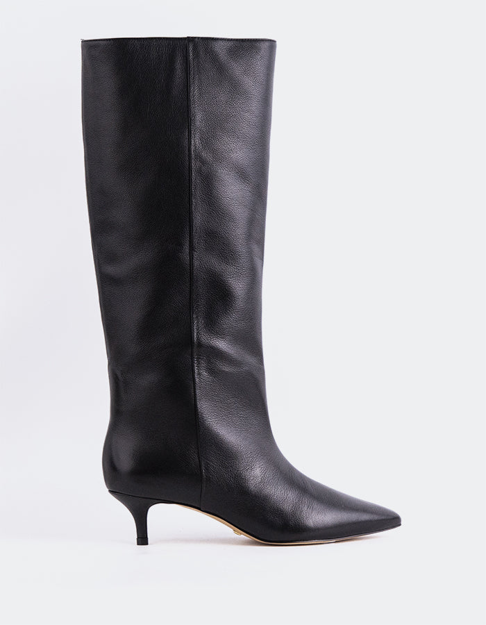 L'INTERVALLE Rynn Women's Kitten-Heel Tall Boots Black Leather