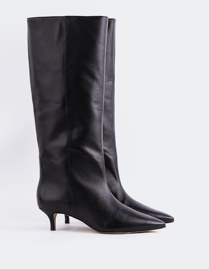 L'INTERVALLE Rynn Women's Kitten-Heel Tall Boots Black Leather
