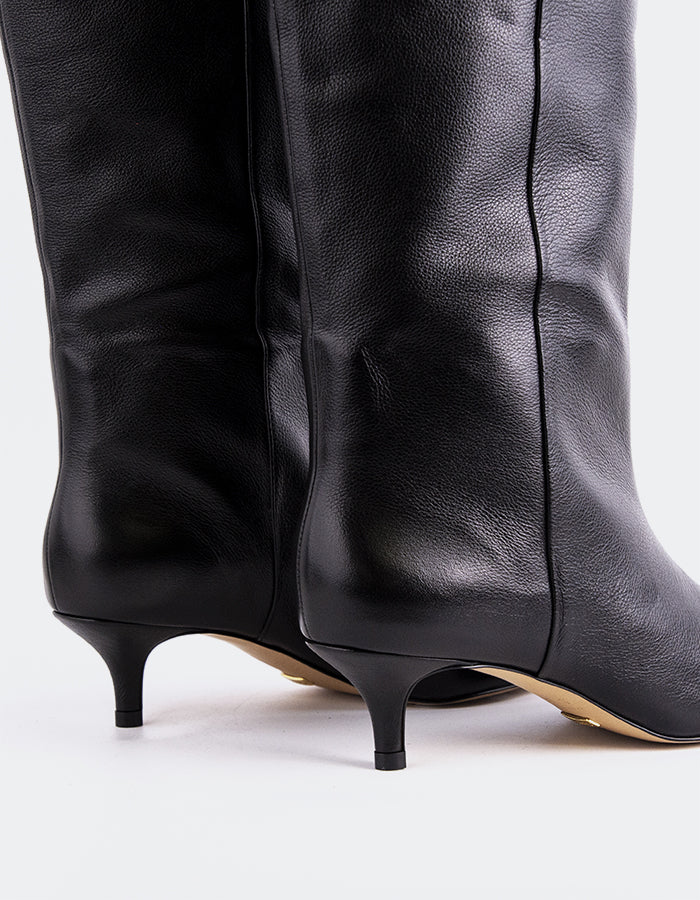 L'INTERVALLE Rynn Women's Kitten-Heel Tall Boots Black Leather