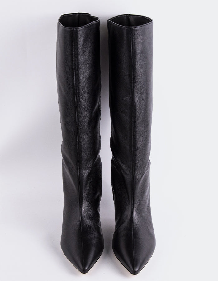 L'INTERVALLE Rynn Women's Kitten-Heel Tall Boots Black Leather