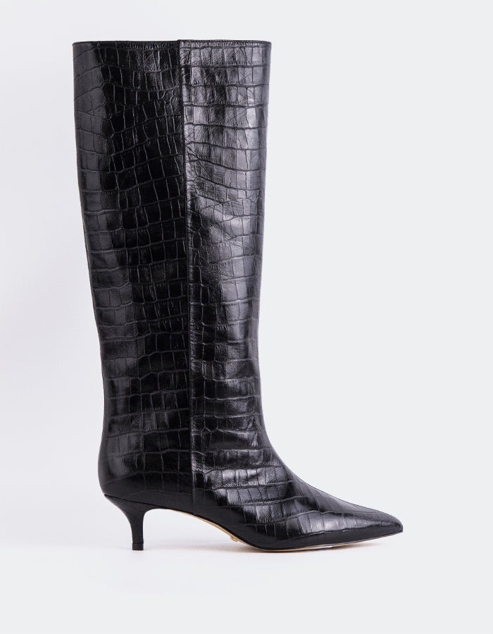L'INTERVALLE Rynn Bottes hautes Kitten pour femmes Noir Croco