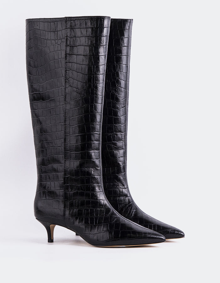 L'INTERVALLE Rynn Bottes hautes Kitten pour femmes Noir Croco