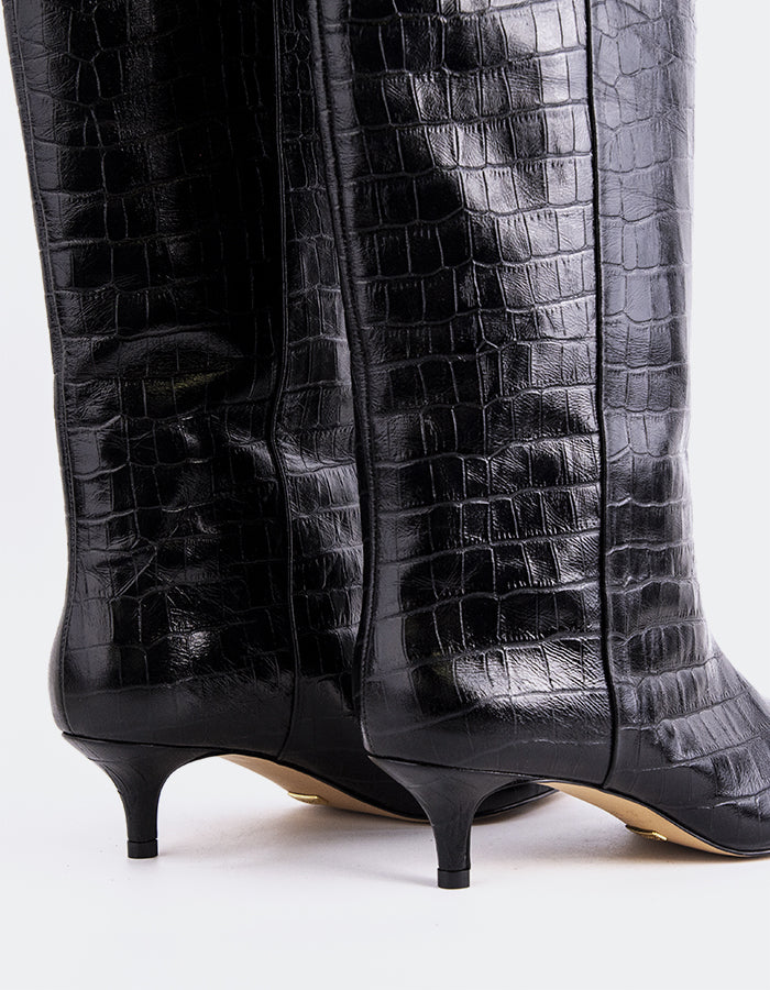 L'INTERVALLE Rynn Bottes hautes Kitten pour femmes Noir Croco