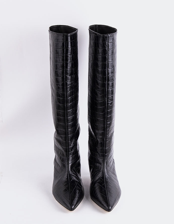 L'INTERVALLE Rynn Bottes hautes Kitten pour femmes Noir Croco