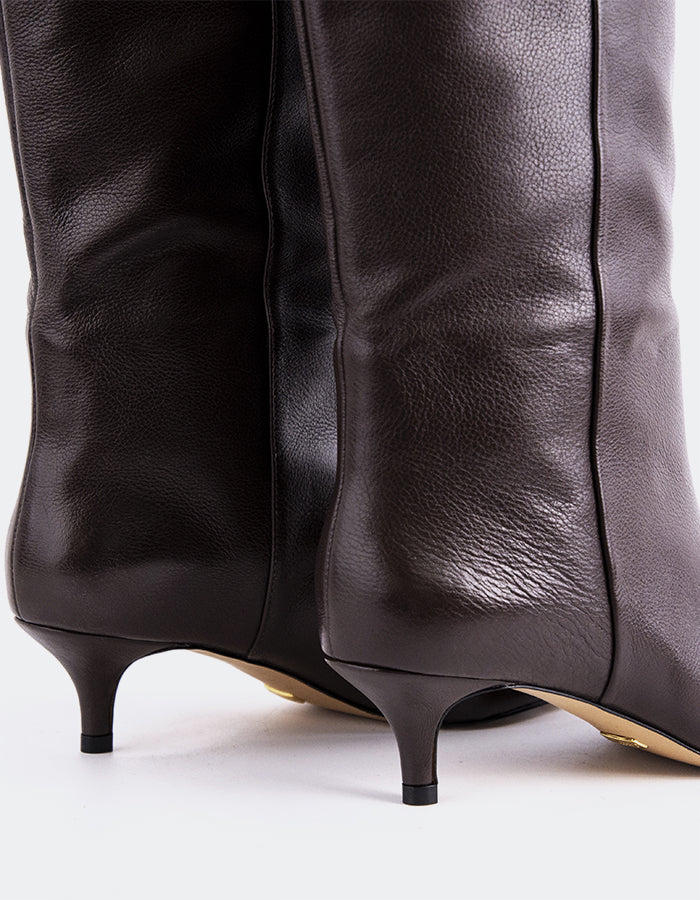 L'INTERVALLE Rynn Women's Kitten-Heel Tall Boots Brown Leather
