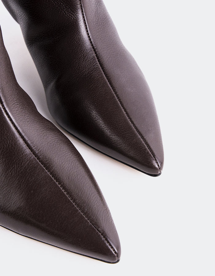 L'INTERVALLE Rynn Women's Kitten-Heel Tall Boots Brown Leather