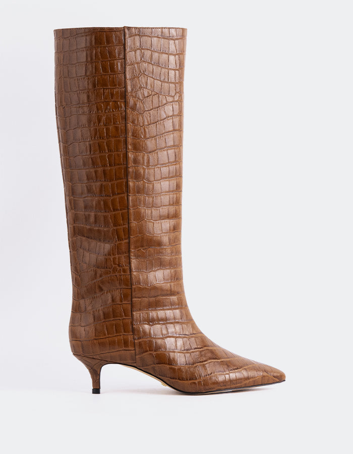 L'INTERVALLE Rynn Bottes hautes Kitten pour femmes Cognac Croco