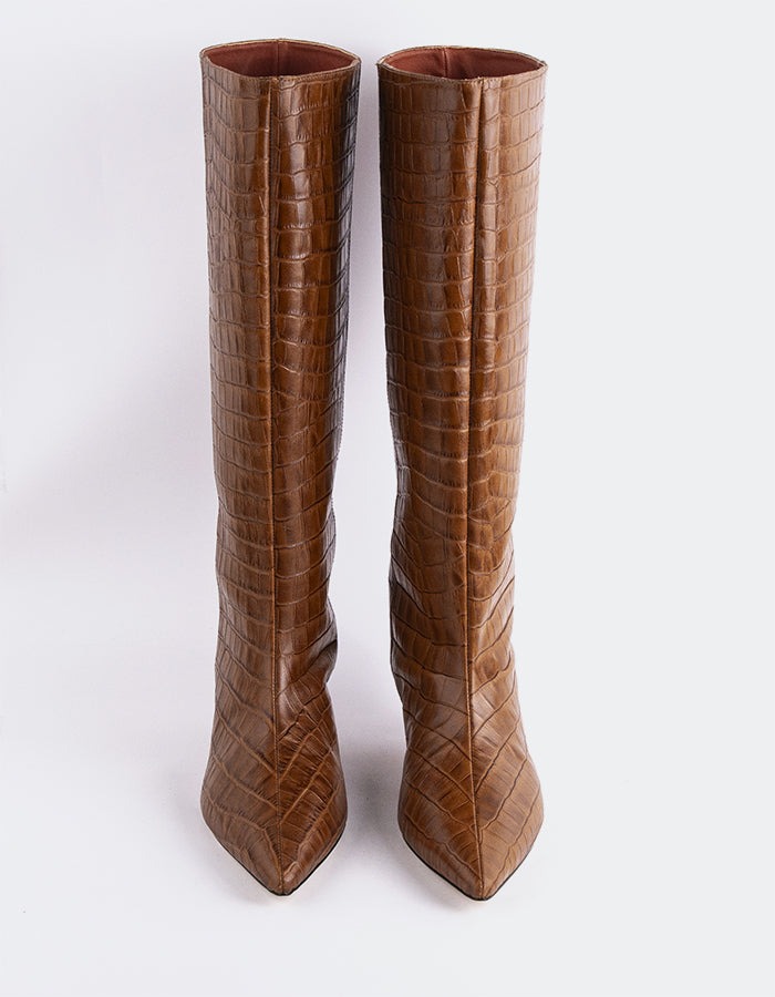 L'INTERVALLE Rynn Bottes hautes Kitten pour femmes Cognac Croco