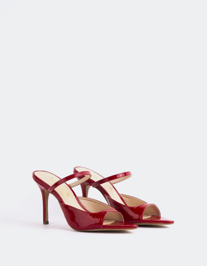 L'INTERVALLE Scilla Women's Strap Mule Sandals Red Naplack Leather

