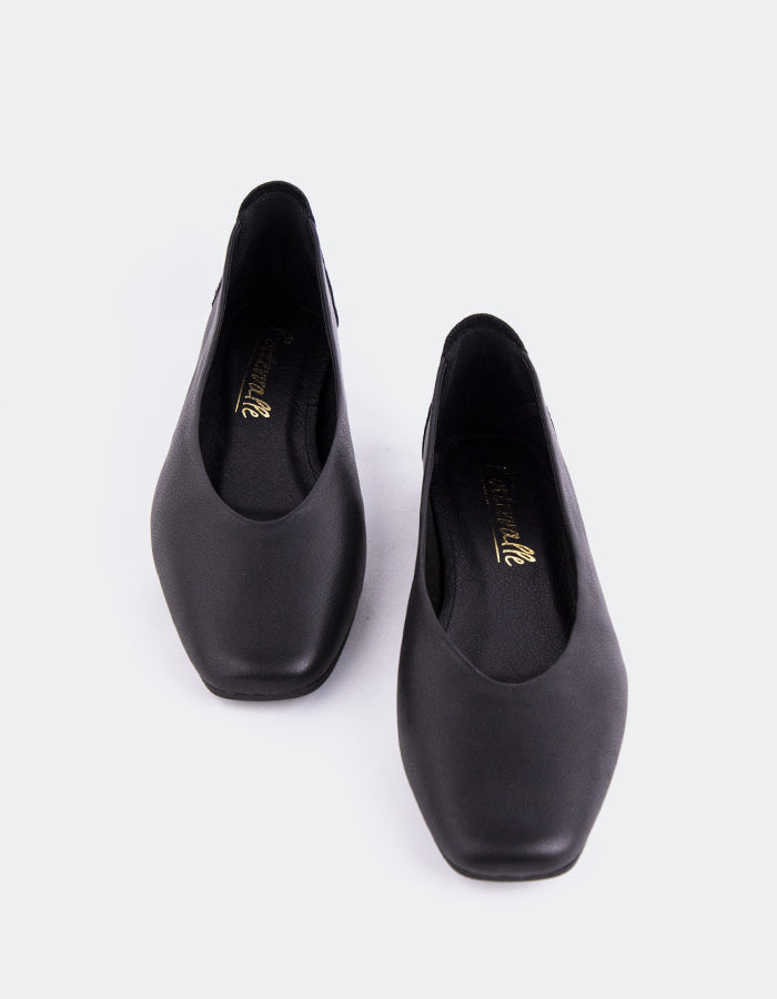 L'INTERVALLE Scot Women's Ballerina Flat Shoe Black Leather