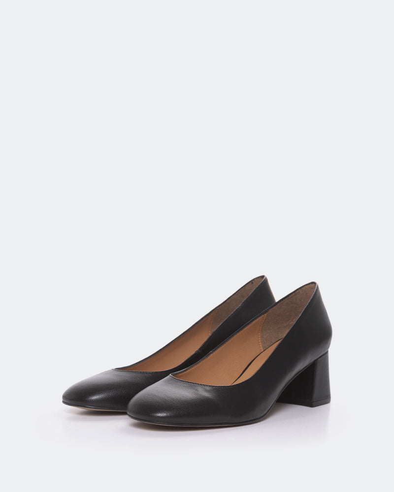 L'INTERVALLE Sheko Women's Shoe Mid Heel Pumps Black Leather