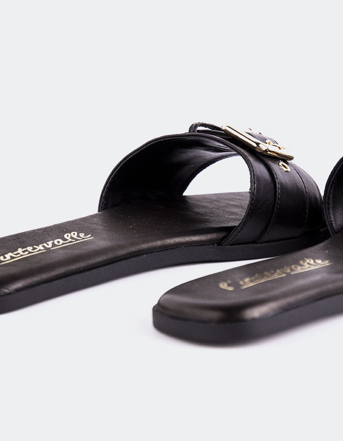 L'INTERVALLE Sherra Sandales plates pour femmes Cuir Noir