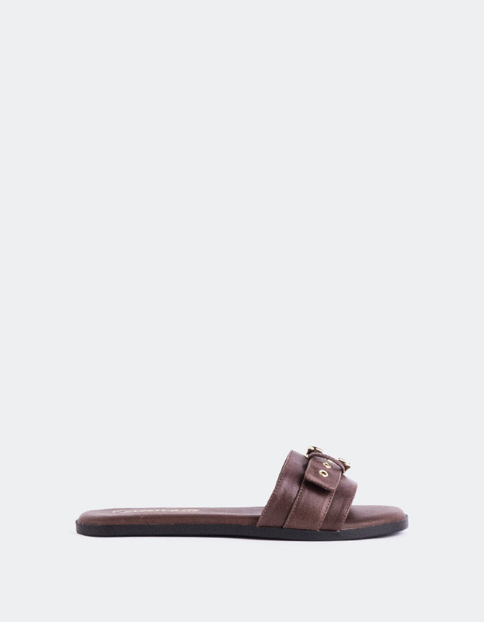 L'INTERVALLE Sherra Sandales plates pour femmes Cuir Brun