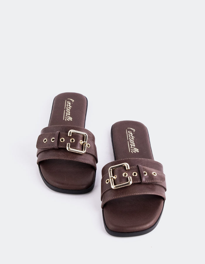 L'INTERVALLE Sherra Sandales plates pour femmes Cuir Brun