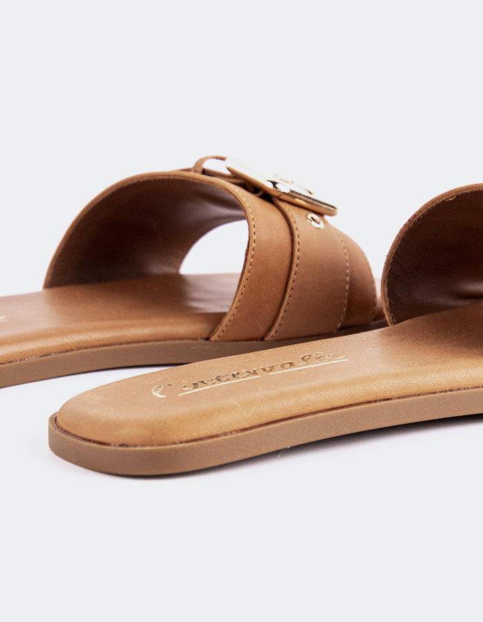 L'INTERVALLE Sherra Sandales plates pour femmes Cuir Ocre